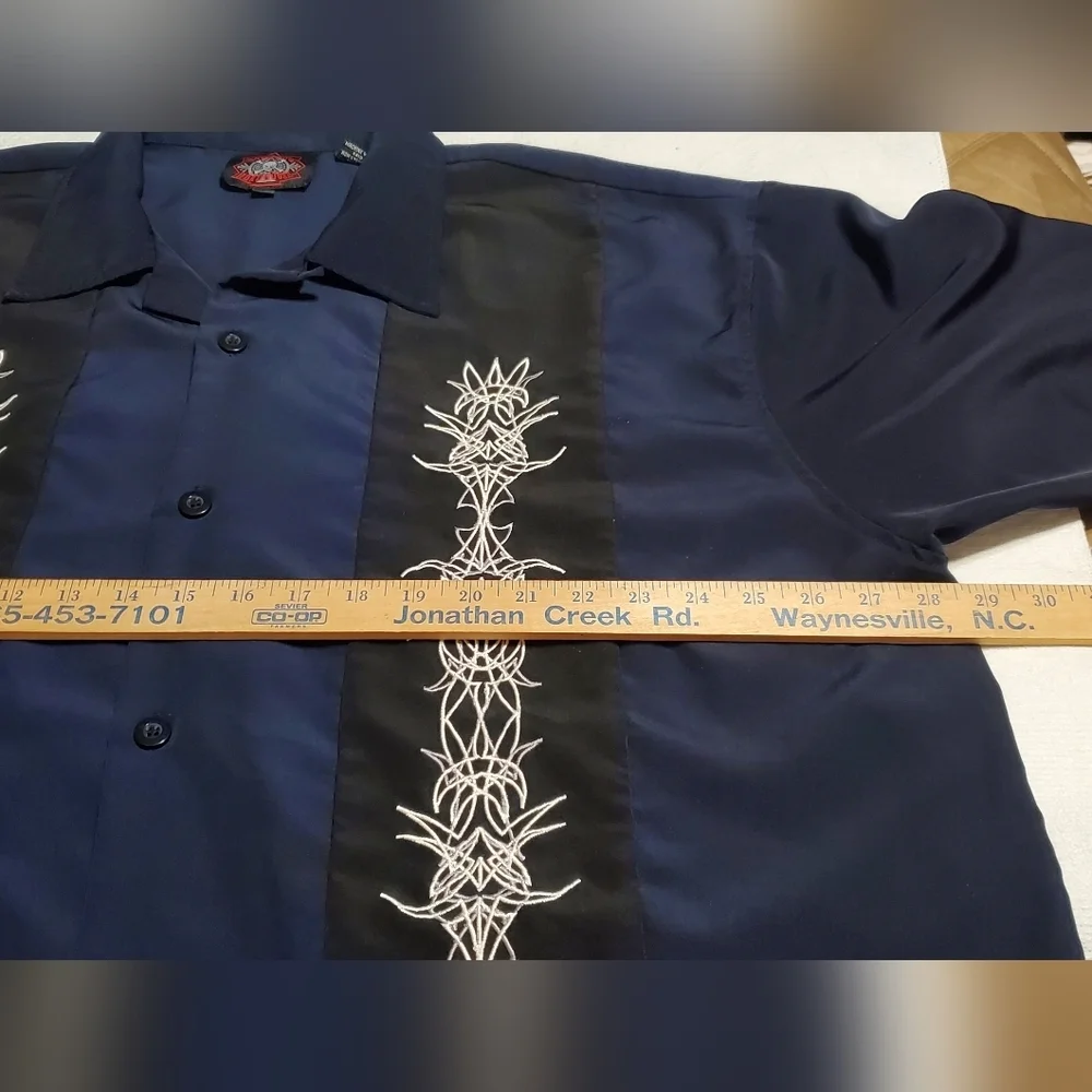 Men's Navy Blue Dragonfly Roadhouse Casual Button Down Shirt. Sz 3XL - Picture 5 of 7